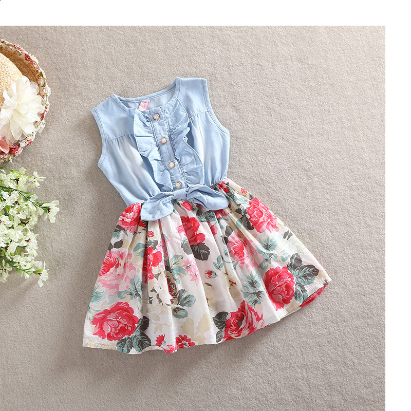 Mère fille correspondant vêtements sans manches Floral Patchwork robe d'été maman enfants Parent robe tenues 220602