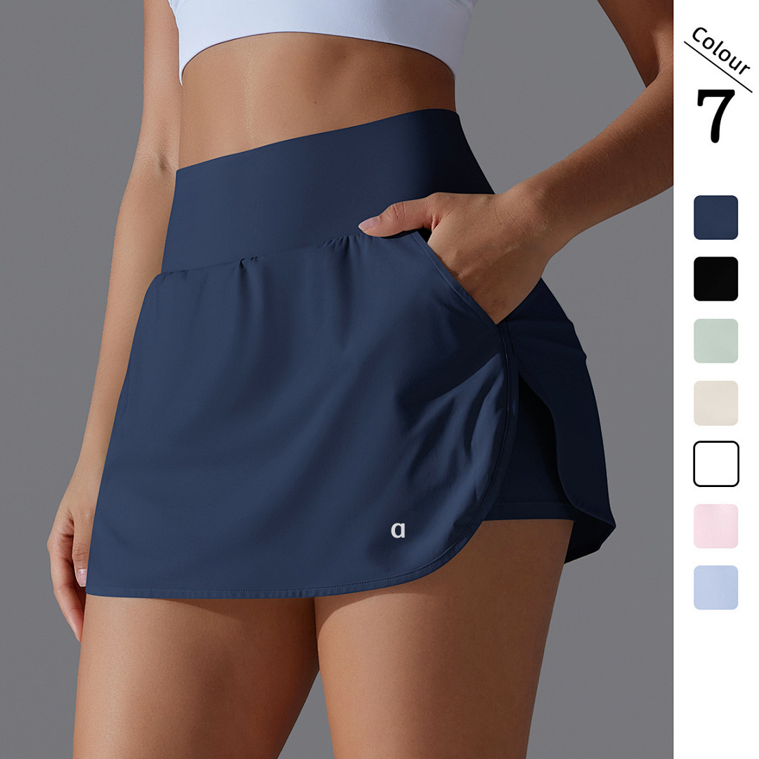 2023A Jupes de tennis taille haute pour femme avec protection solaire et jupe-culotte fine en deux pièces avec poche arrière à la taille, robe de
