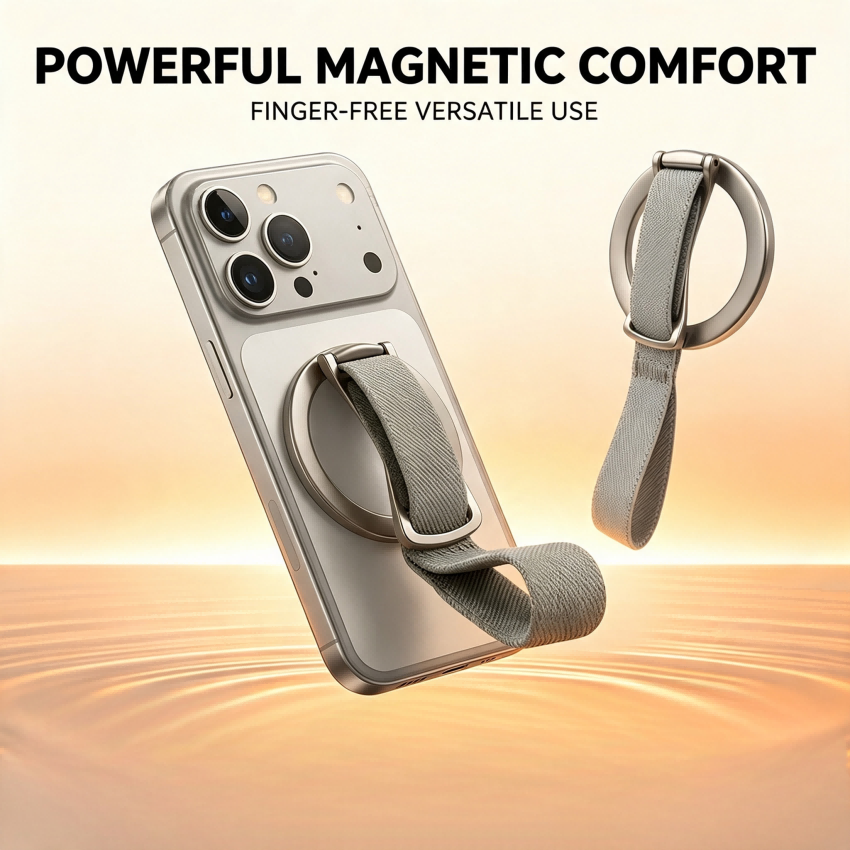 Lanière de téléphone avec bracelet magnétique MagSafe, support d'anneau rotatif à aimant puissant, sangle de téléphone magnétique durable pour té