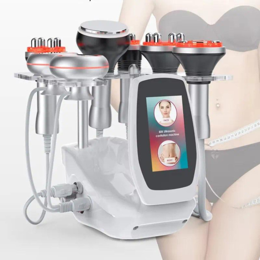 6in1 Body Fat Removal 2 EMS Probes Lipo 80k Cavi Slimming Machine for Home Salon Skin Tightening Face Lifting Body Shaping Cavitation RF Vacuum Micr
