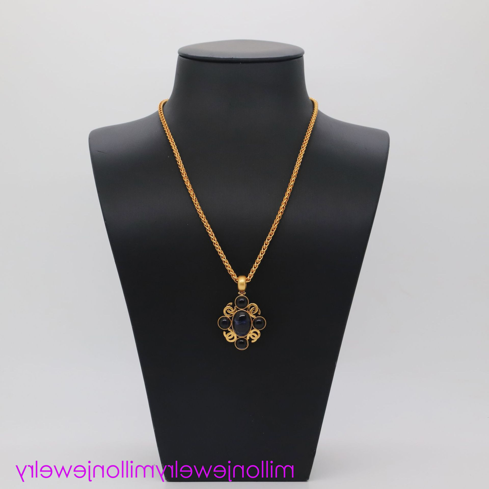 CC Pearl Jewerly Necklace Vintage Second-Hand Oval Marble Brass French Gold Women's Decorative Channel