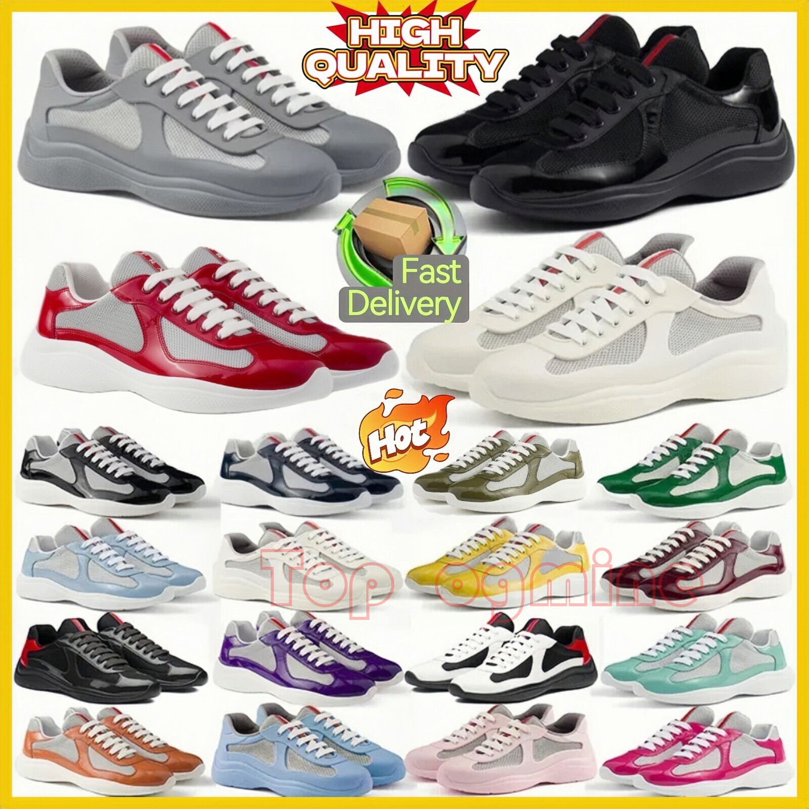 Top Quality America's Cup Designer Shoes Men Women Luxury Design Trigrace Sneaker Matt Patent Leather Black White Yellow Blue Green Grey Americ