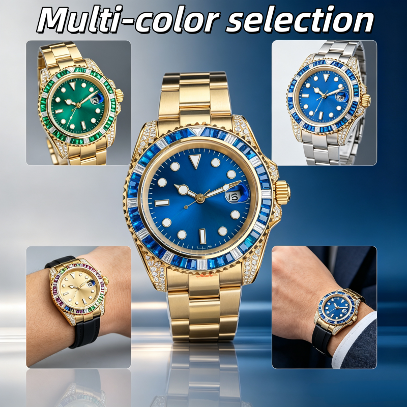 men's fully automatic movement rubber/steel strap high-quality luminous ultra bright sapphire mirror colored diamond decorative case