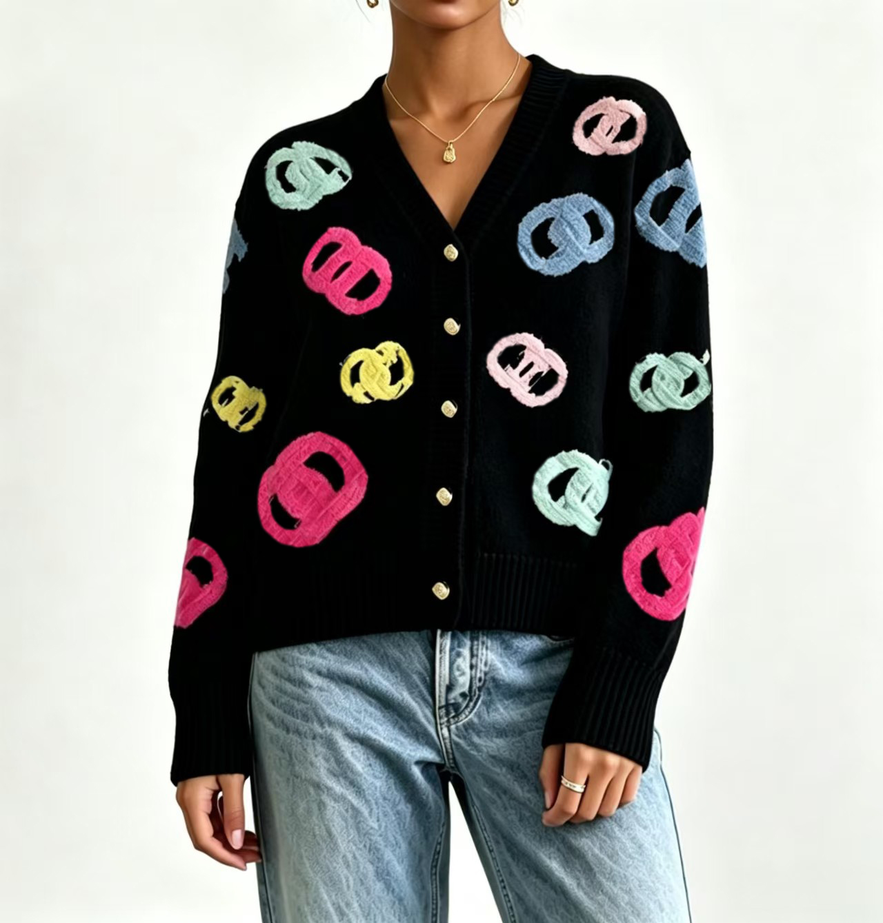 2025 New Sweaters Designer Women Jumper Knit Sweater Clothes Fashion Pullover Female Autumn Winter Clothing White Sleeves Elegant Casual Tops