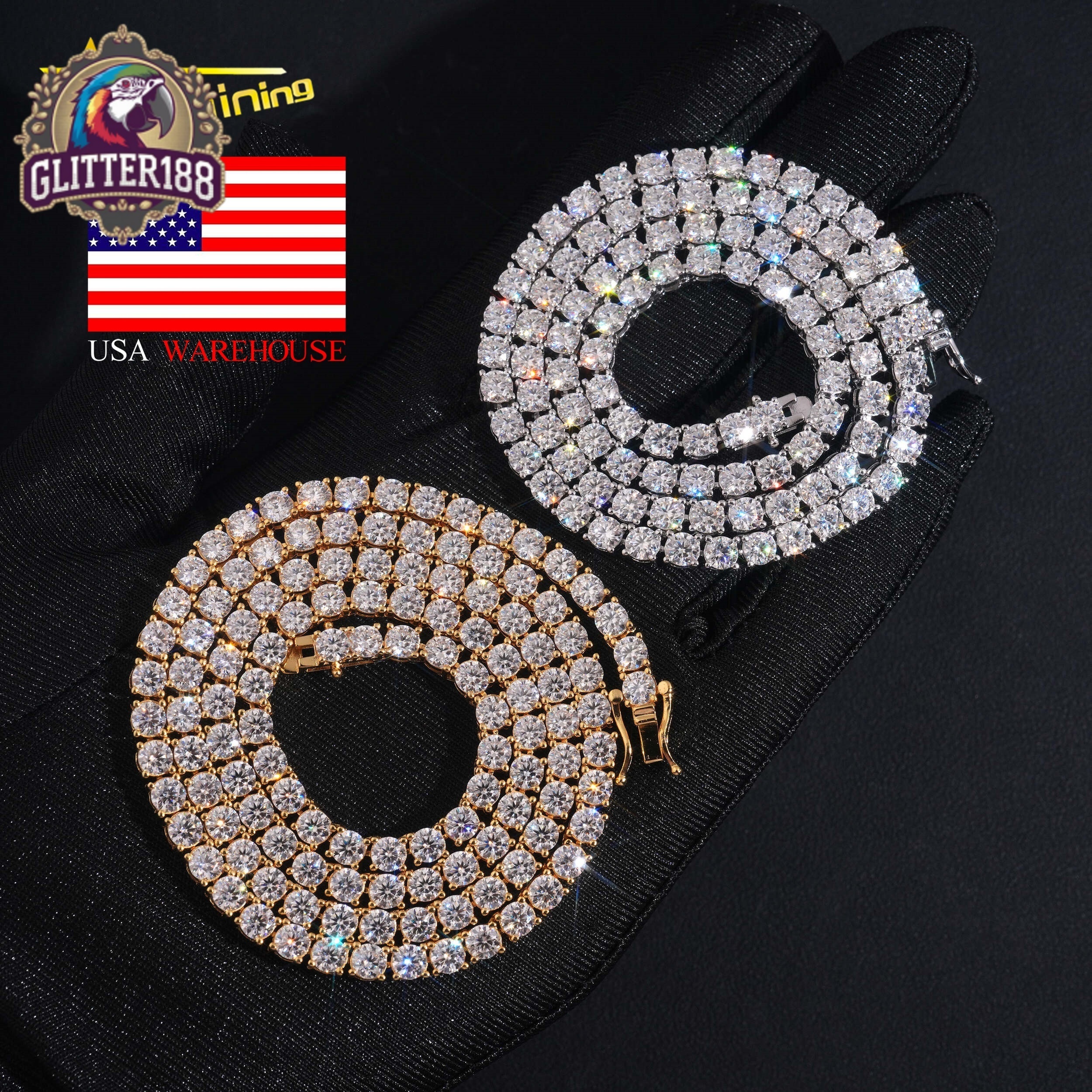 Hip Hop Classic Factory Price Top Quality 925 Silver 4mm VVS Moissanite Diamond Tennis Chain