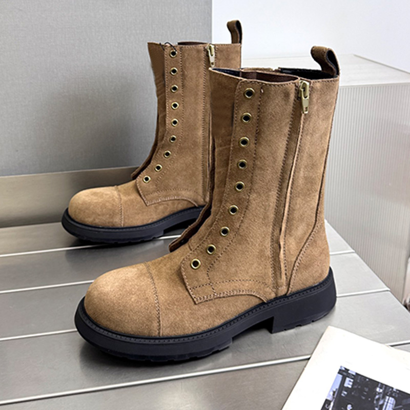 Designer Womans Derby Short Boots Luxury Brown Calf Leather Shoes Upper Non slip Rubber outsole Short Boots Womens Fashion Outdoor British Style Ank