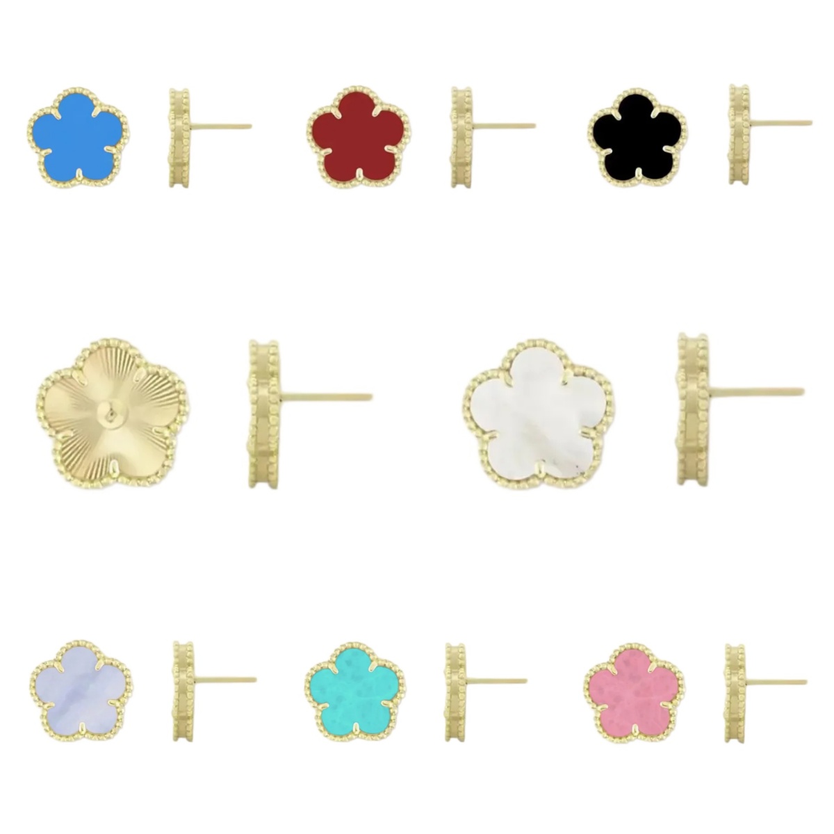 Mother of Pearl Turquoise Flower Studs Luxury Earrings 18K Gold Plated Jewelry Gift Set Classic Fashion Elegant Green Clover Earring Wedding earring