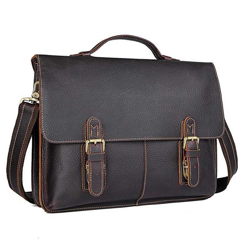 Genuine Leather Briefcase Men Casual Business Cowhide Laptop Handbag Shoulder Bag