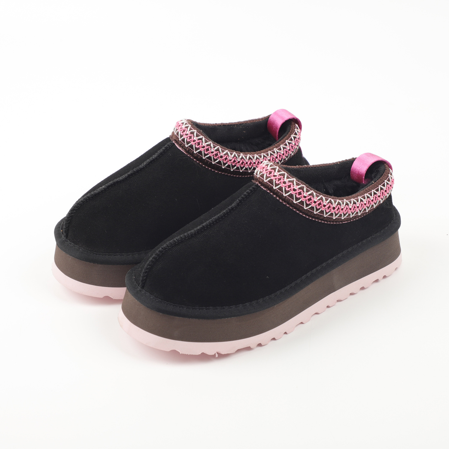 2026 new Women's Thick Sole Ethnic Style Woven Furry Snow Boots Cotton boot slippers cowhide wool fleece lined anti slip