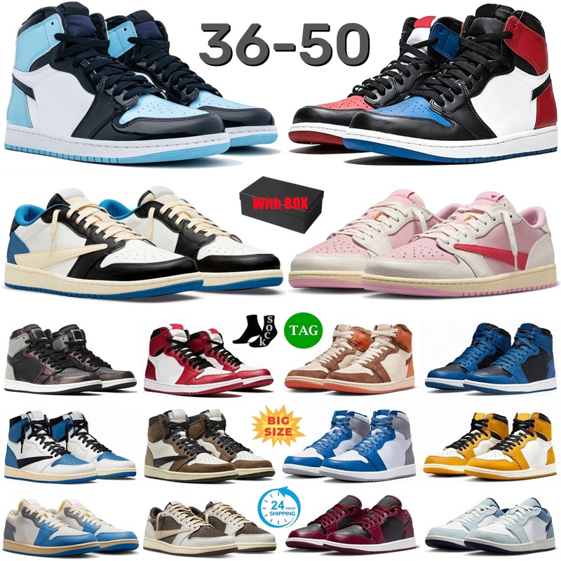 With Box 1s Basketball Shoes 1 For Mens Womens Designer Sneakers one High Low Leather University Blue Hyper Royal Grey Chicago Bred Dark Mocha Outdo