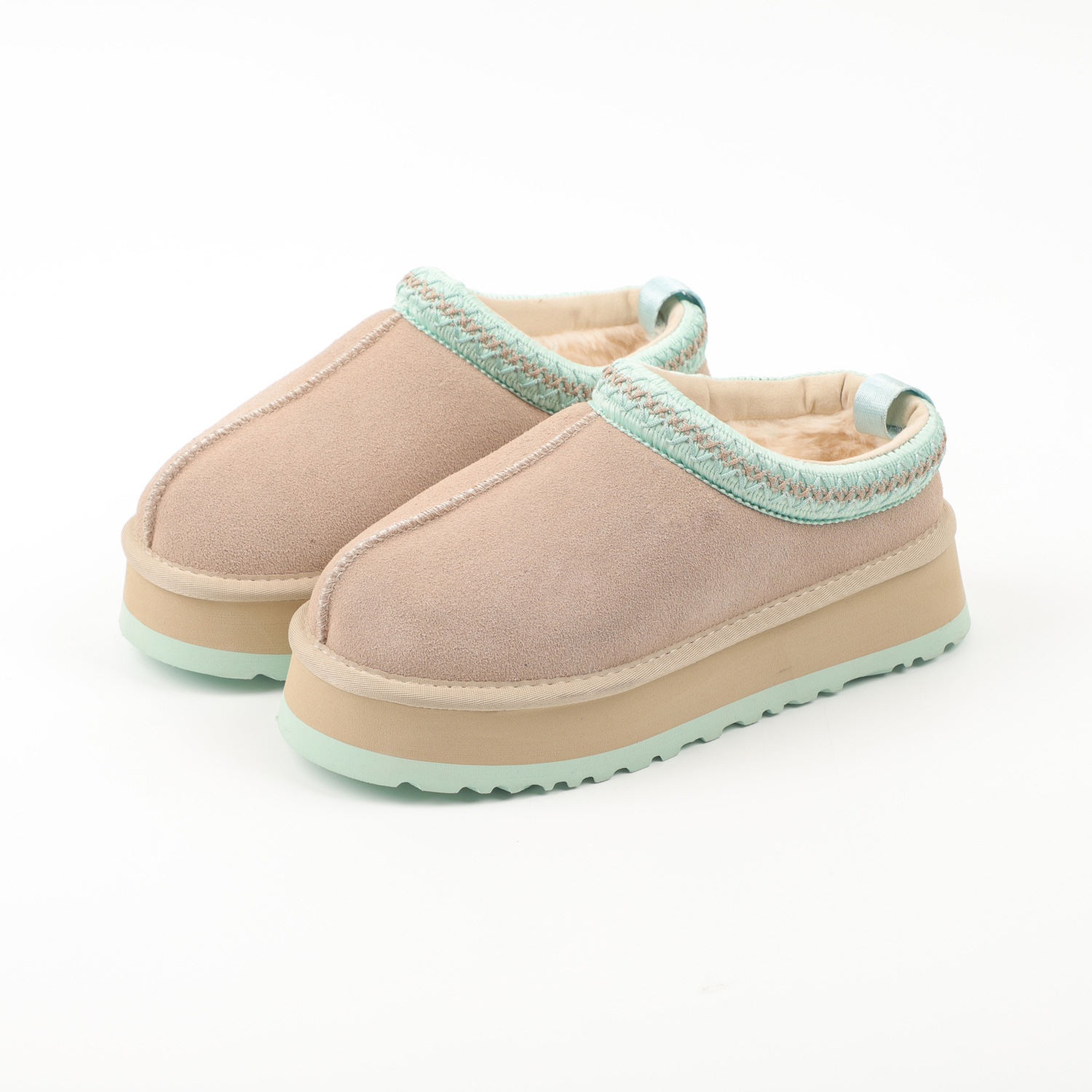 2026 new Women's Thick Sole Ethnic Style Woven Furry Snow Boots Cotton boot slippers cowhide wool fleece lined anti slip