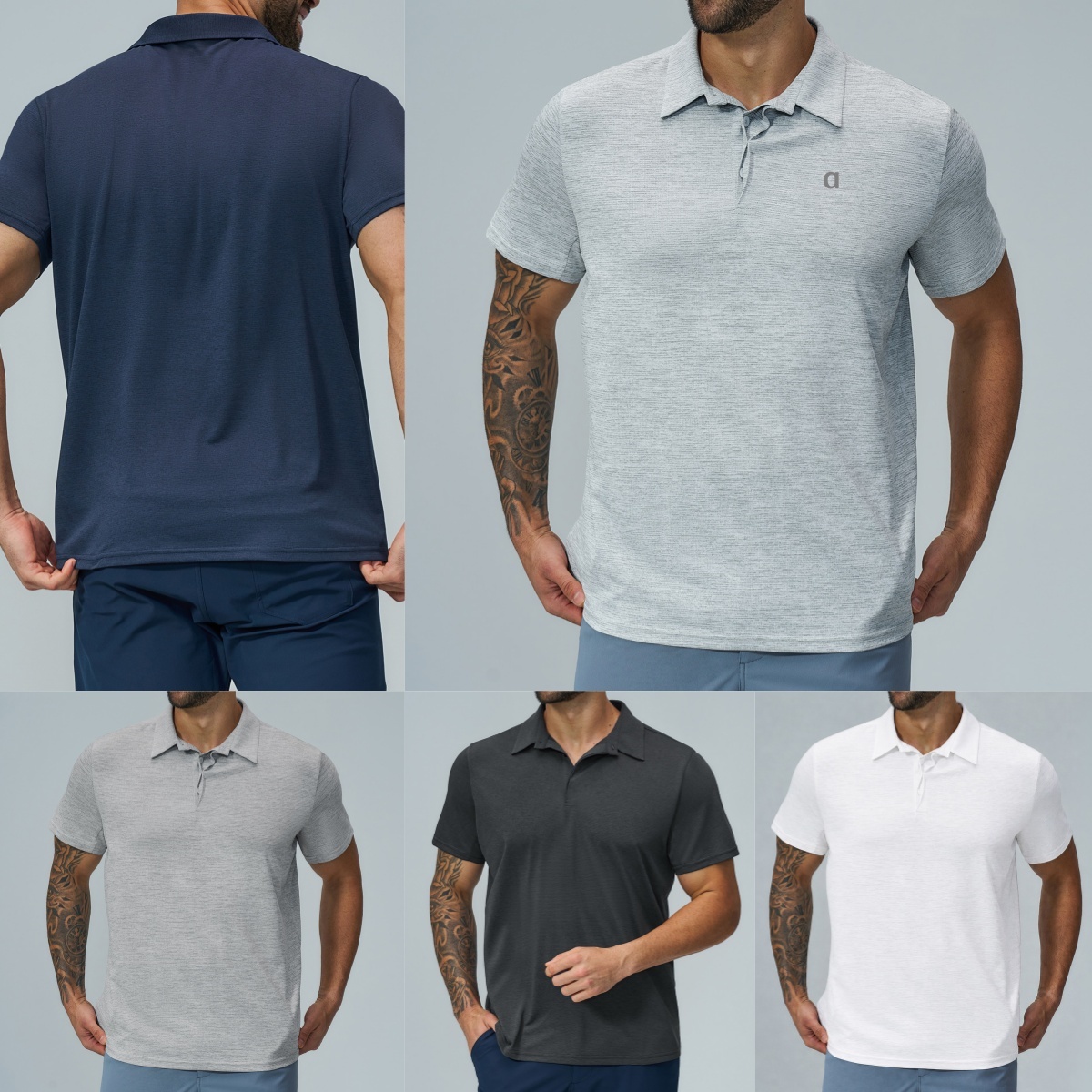 A2676 Polo pour hommes absorbant l'humidité à séchage rapide pour le sport et le golf Haut d'extérieur à manches courtes en polyester léger Coupe