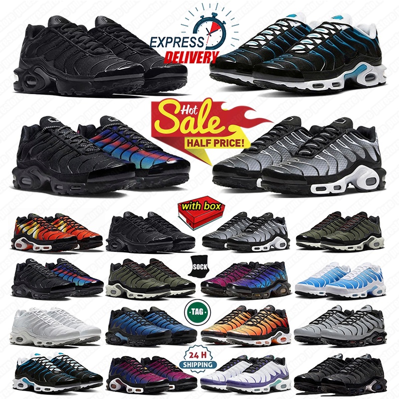 With box Designer Tns Plus Running Shoes Mens Womens Unity Triple Black Hyper Jade University Blue Oreo Wild Prints Sky Psychic Grape Men Women Spor