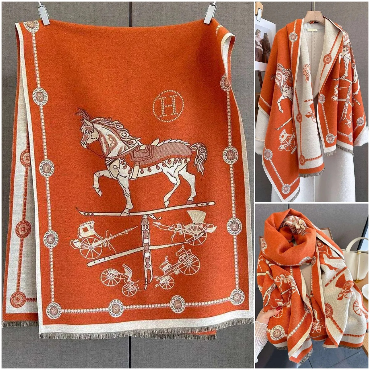Scarf designer scarf luxury scarf for women cashmere stylish cashmere designer scarf fashion H horse pattern scarves soft touch warm wraps winter lo