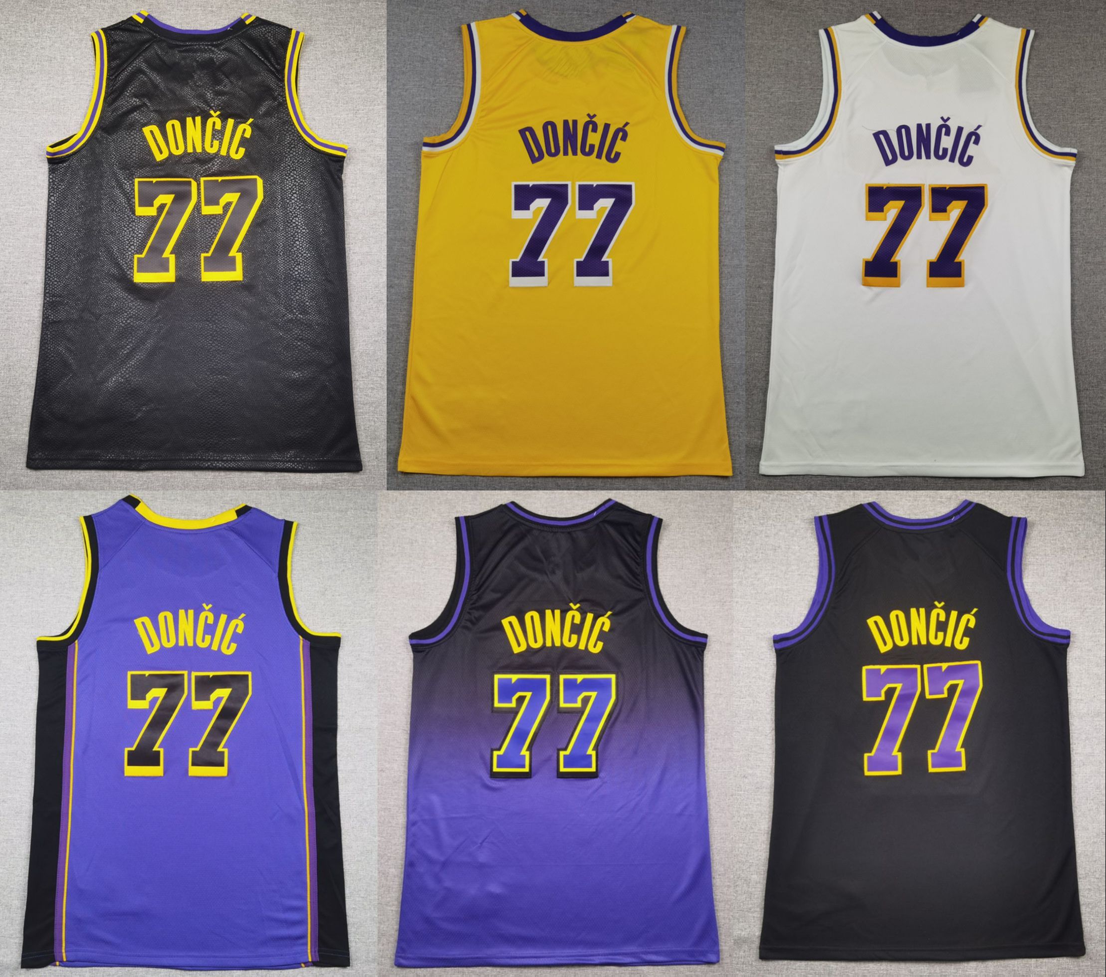 77 Luka doncici Maillot de basket-ball noir blanc violet chemises de basket-ball de ville