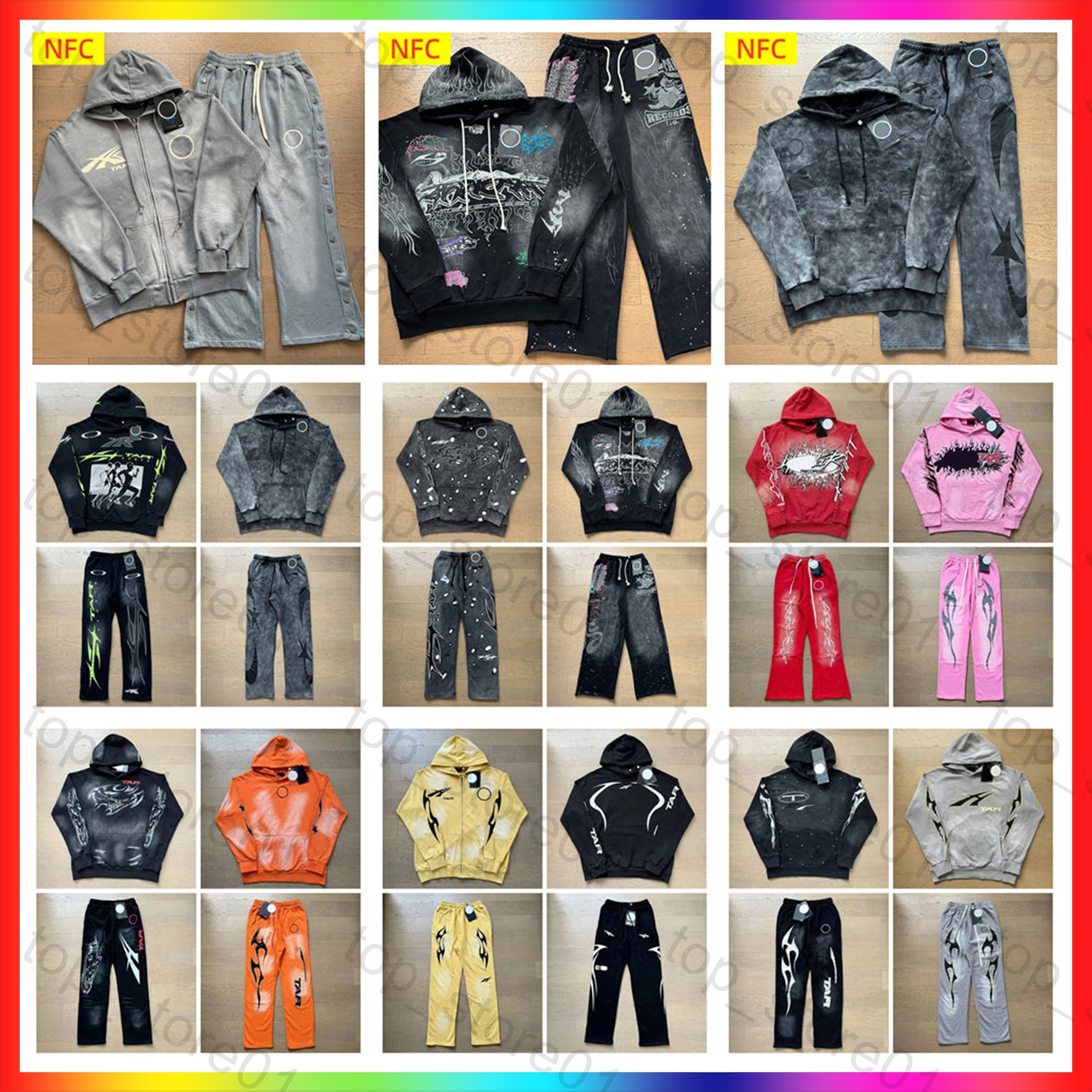 With NFC mens hoodie designer hoodie men clothes Hip hop graffiti pattern high quality vintage printed washed hoodie for men and women sports casual