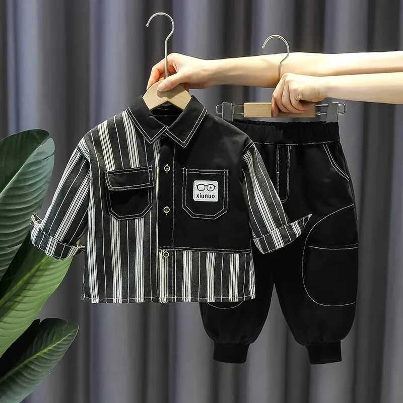 Boys' Spring and Autumn Clothing Set 2025 New Children's Fashion Shirt and Pants 2-Piece Set Baby Stripe Top Set L26813 L2609200TV2