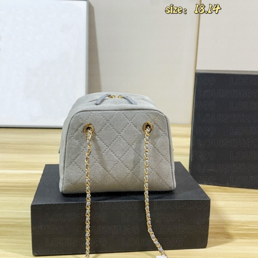 new Luxury Fashion Ladies Retro Suede Boston Handbag Rhombus Quilted Design Gold Metal Chain Strap Zipper Large Capacity Shoulder Purse