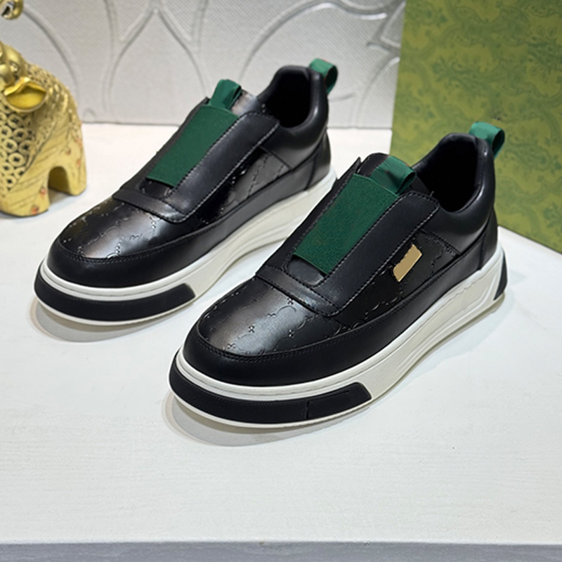 Classic Mens Sneakers designer black calf leather patchwork green canvas shoes upper anti slip rubber outsole sports shoes mans daily casual wear Sp