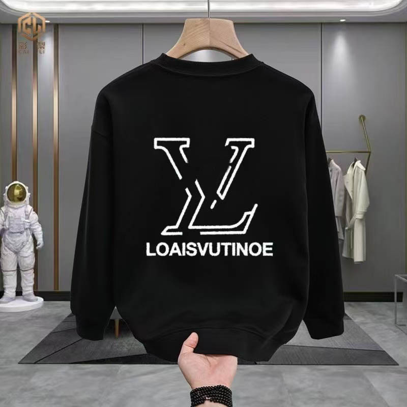 Men's Hoodies Sweatshirts Men Black Crewneck Sweatshirt Back Geometric Letter Graphic Print Long Sleeve Loose Casual Pullover Top