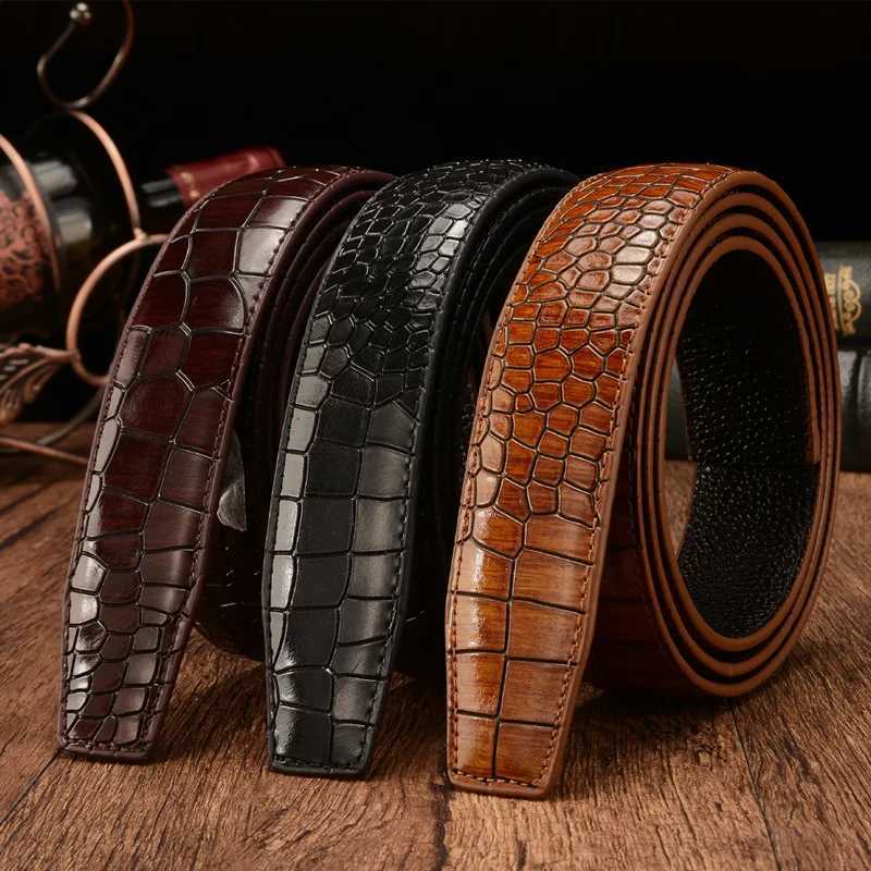 First Layer Crocodile Pattern Genuine Leather 3 5cm Men's Belt Body New Luxury Brand for High Quty No Buckle Strap Ceinture Q260814