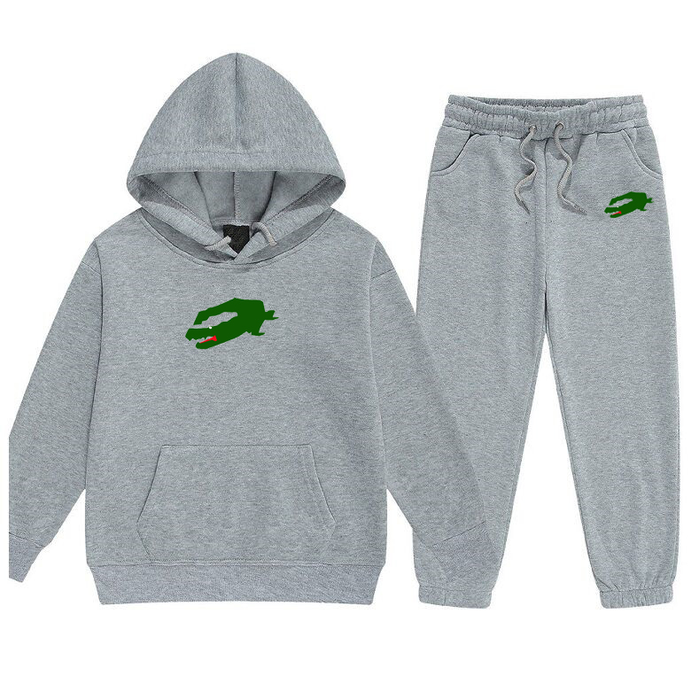 Printemps Automne Marque Survêtement Animal imprimé Vêtements Pour Enfants Gris À Capuche Pantalon Costume 2pcs Ensemble Garçon Fille 2-11 Ans En