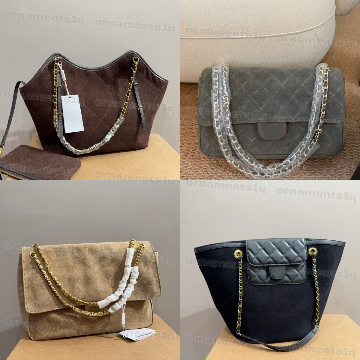 Women Vintage Suede Flap Tote Bag Gold Interwoven Chain Shoulder Bag Large Capacity Ladies Crossbody Daily Shopping Handbag Multi Styles