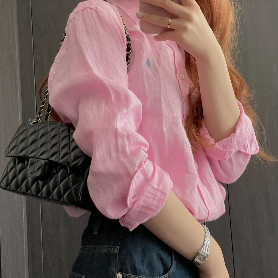 Womens blouse designer brand shirt classic Warhorse embroidery logo long-sleeved shirts cotton and linen white casual loose-fitting sun protection P