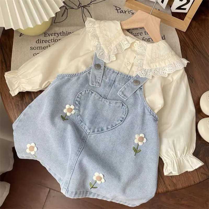 Baby Girls Strap Dress Set Spring and Autumn Children's Clothing Suit New Cowboy Doll Neck Shirt Skirt Two Piece Set L26813 L2609200NWW