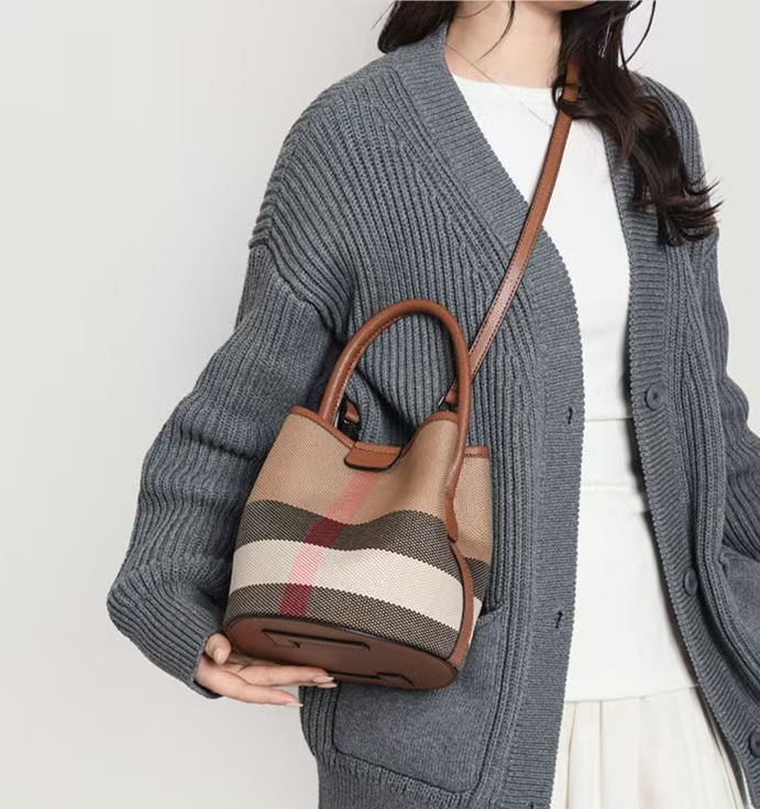 Anvas – sac à main en cuir véritable pour femmes, sac seau tendance à carreaux, léger, en PU, rétro avancé, cercle marron