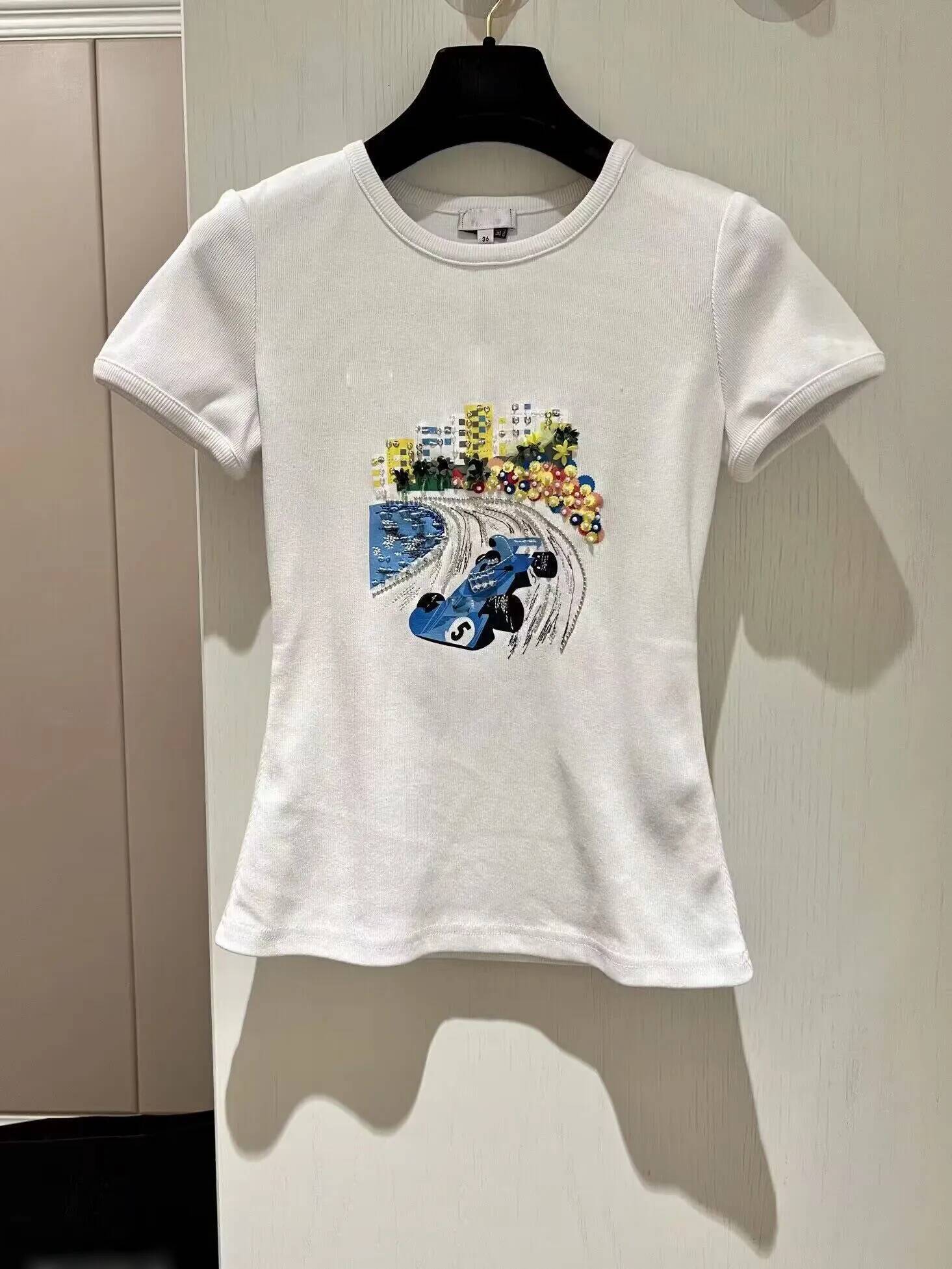 T-Shirt femme Desunger T-shirts à la mode pour femmes avec motif de voiture hauts blancs d'été
