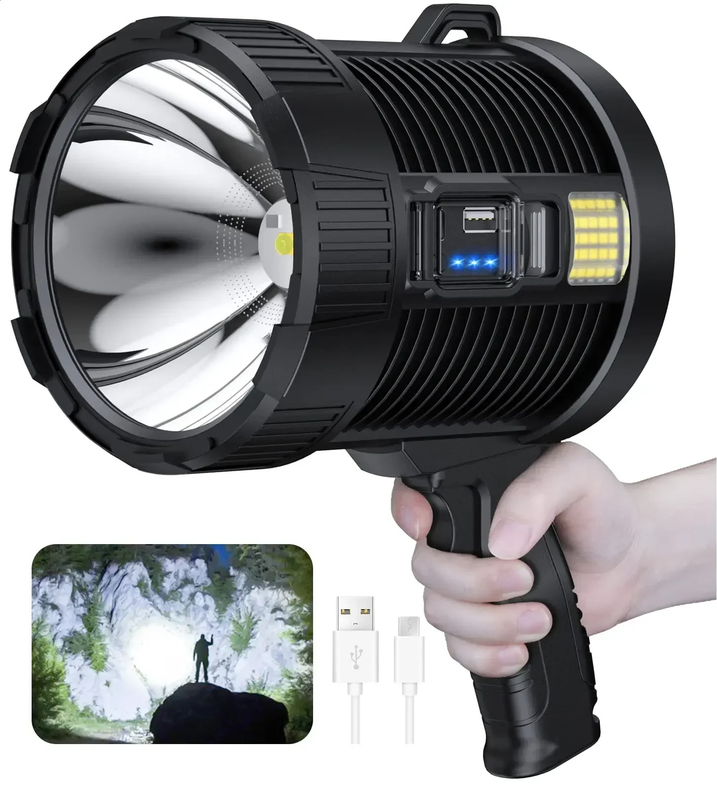 Rechargeable Spotlight 900000 Lumens Led Spot Lights Handheld Large Flashlight Super Bright Outdoor Solar Spotlights Searchlight 260813
