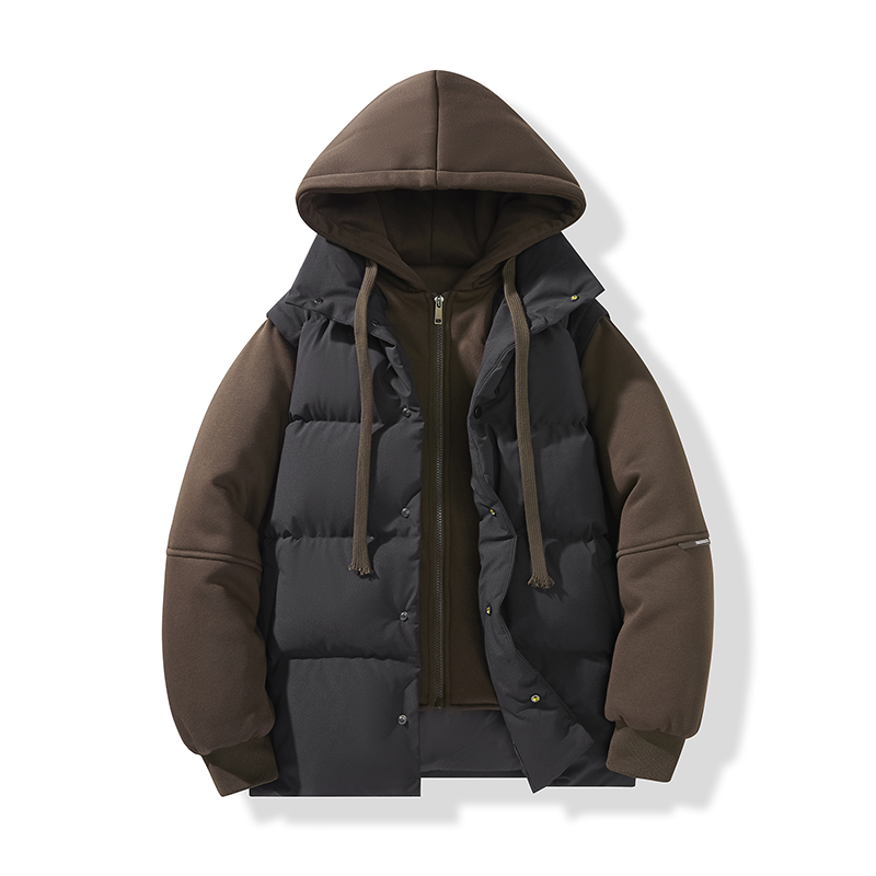 Hommes Femmes Faux Deux Pièces Manteau À Capuche En Coton FY 092 Hiver Coupe-Vent Doublé Polaire Épaissi Veste Rembourrée Unisexe Haute Qualité C