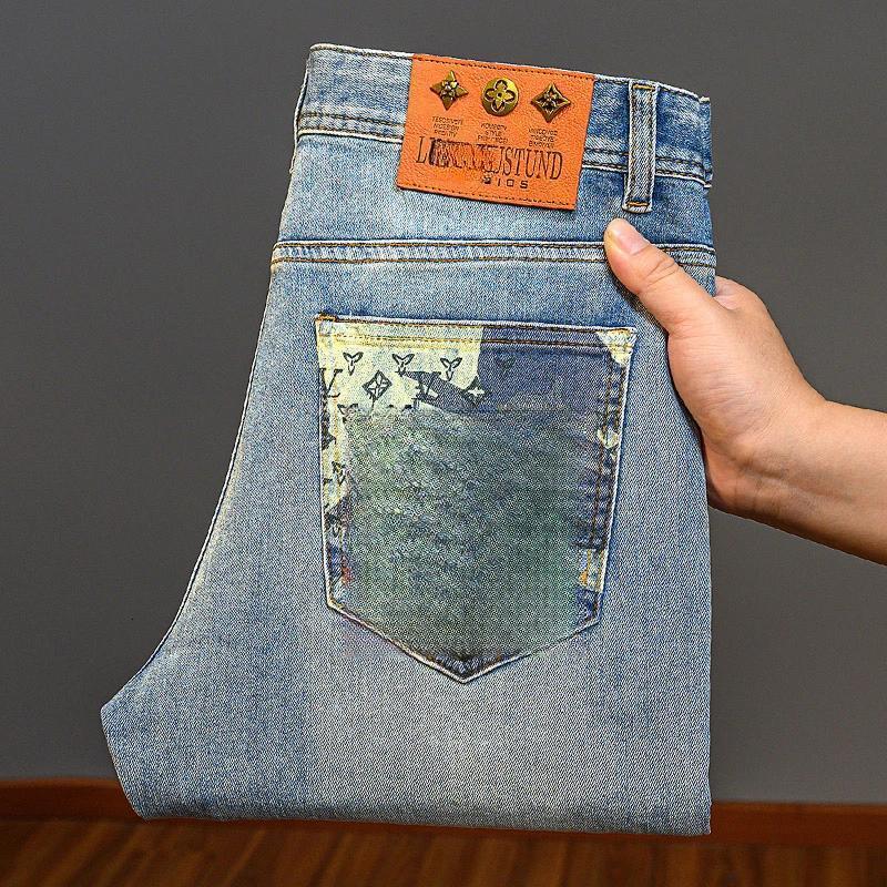 New DesignHigh-end Printed Denim Jeans For Men, Spring/summer Slim-fit, Retro Light-colored, Fashionable Stretchy Trendy Brand Pants