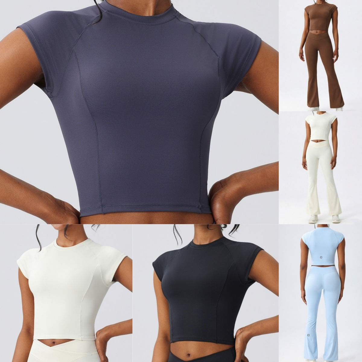 A2672 Women's Recycled Eco-Friendly Yoga Sports Top Classic Short Sleeve Workout Tops High-Waist Yoga Pants Women's Fitness Running Lon