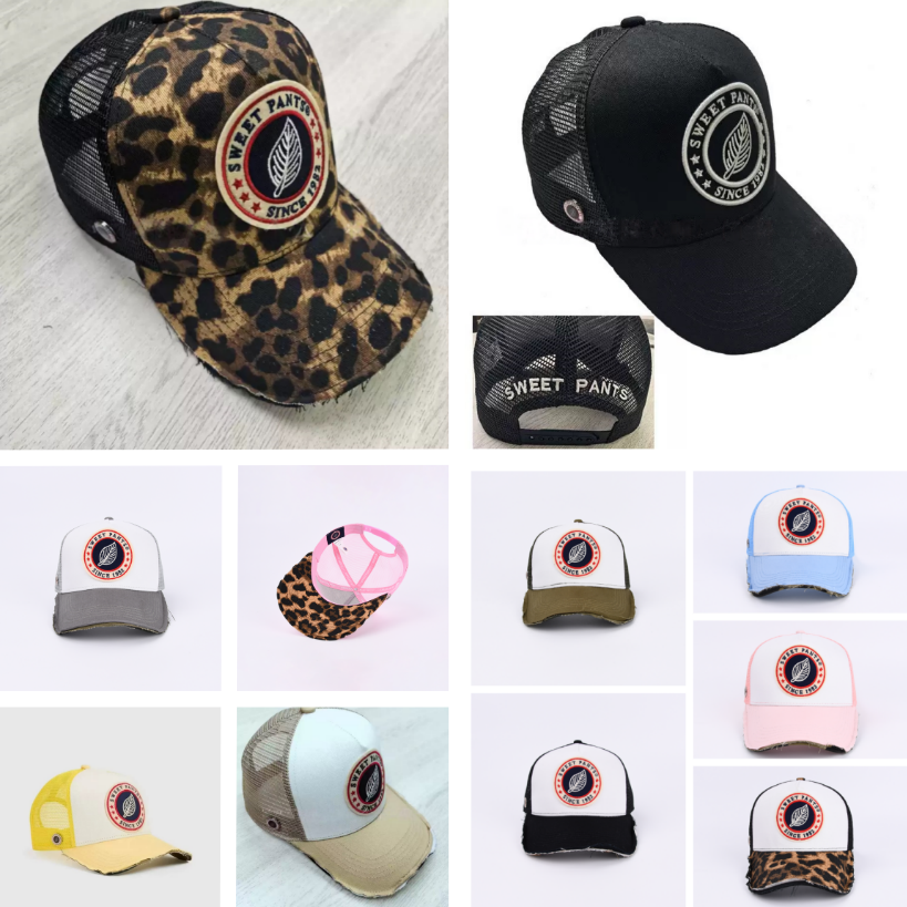 Luxury designer hat Sweet Pants 1982 Embroidered Patch Trucker Hat Pink Mesh Leopard Print Brim Adjustable Baseball Cap for Men Women Vintage Sweet