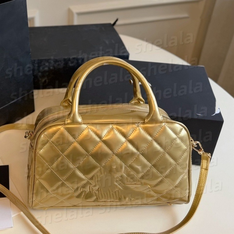 2026 Sac de maquillage à main en cuir verni à la mode design bowling sacs à bandoulière pliables poche intérieure à fermeture éclair