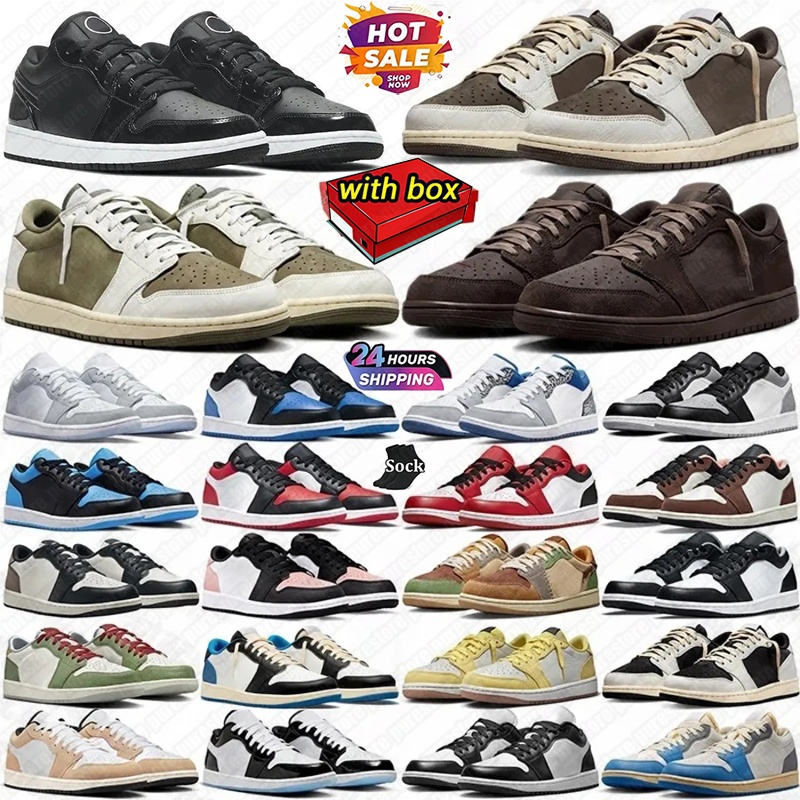 Designer Mens Low 1 Basketball Shoes 1s Paint Drip Black Phantom University Blue Reverse Mocha Fragment Panda Paris Chicago Flip Men Sports Womens T