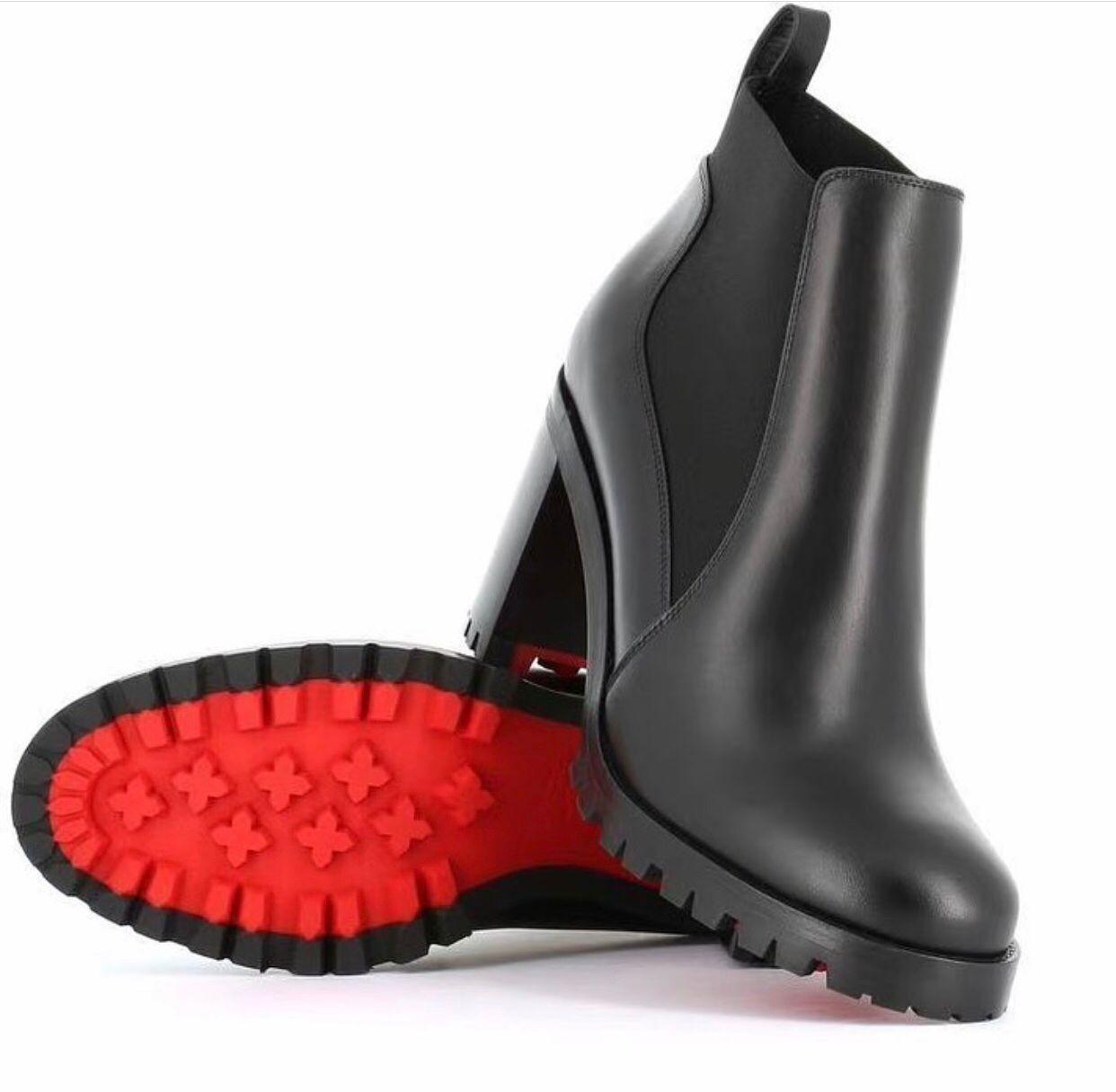 Popular Trendy Lug Sole Marchacroche High Heels Red Bottom Boots Women's Black Calf & Leather Ankle Boots Winter Famous Party Wedding Dress