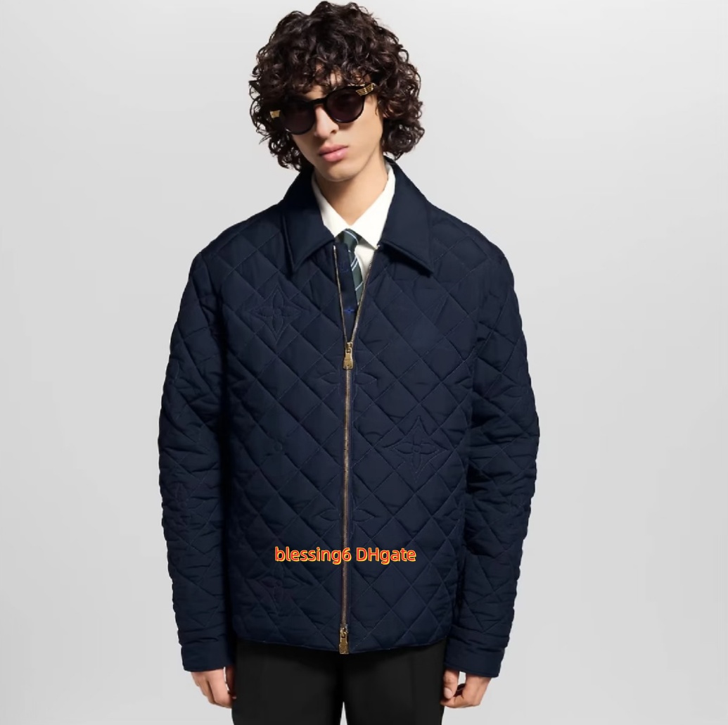 Men's jacket lapel diamond grid lightweight cotton jacket, down jacket embossed zipper men's and women's loose casual business commut