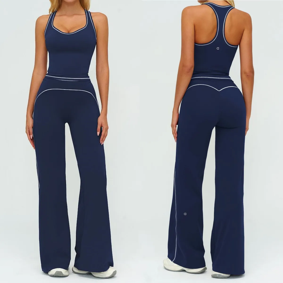 A1597 Femmes séchage rapide dos en forme de I gilet de Yoga haut de sport confortable pour courir taille haute pantalon décontracté ample long Sp
