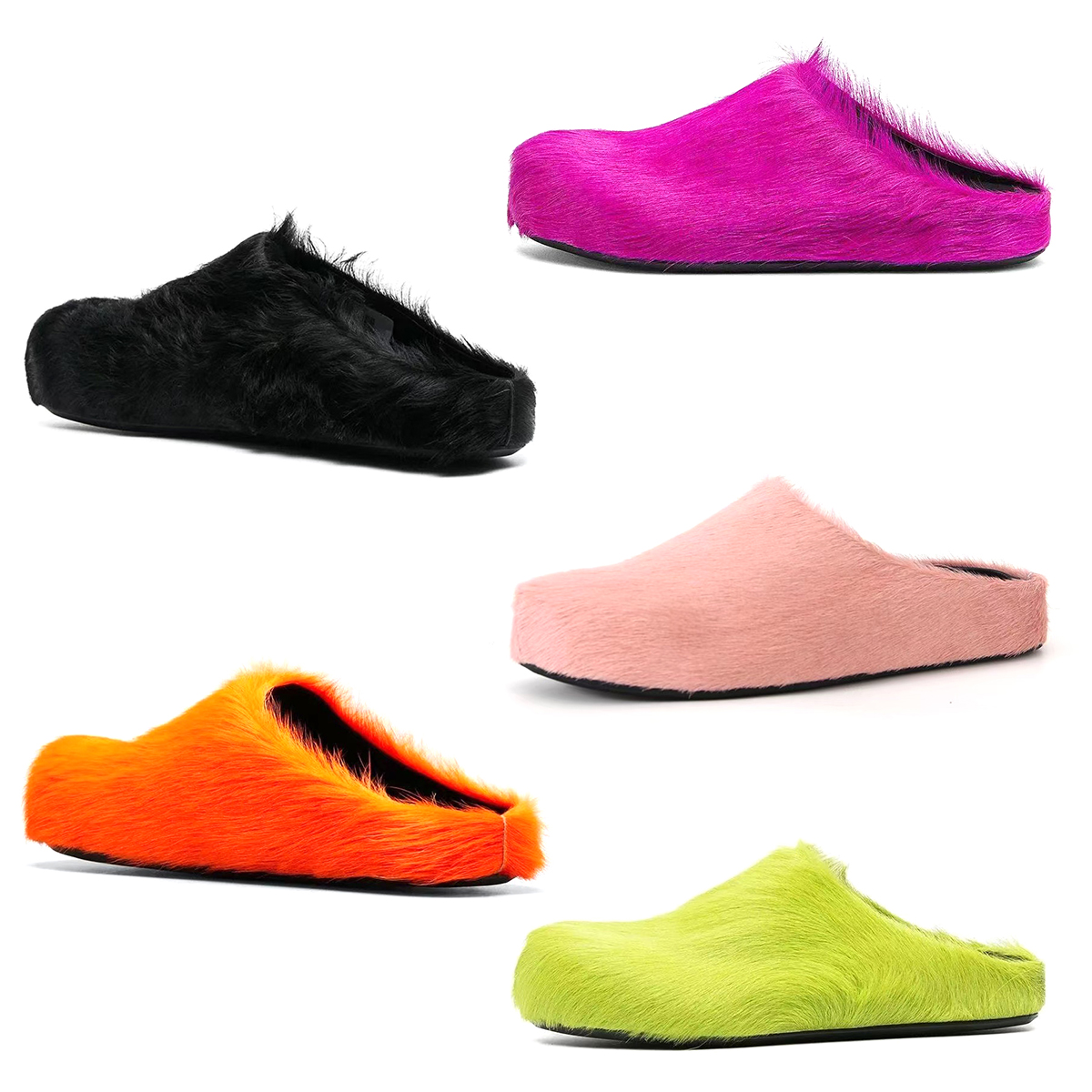 amlrl Fussbett Sabot Mule sandal Winter Furry half slippers MA wool sandale men women luxury Designer Long horse hair slider indoor Home shoes calf