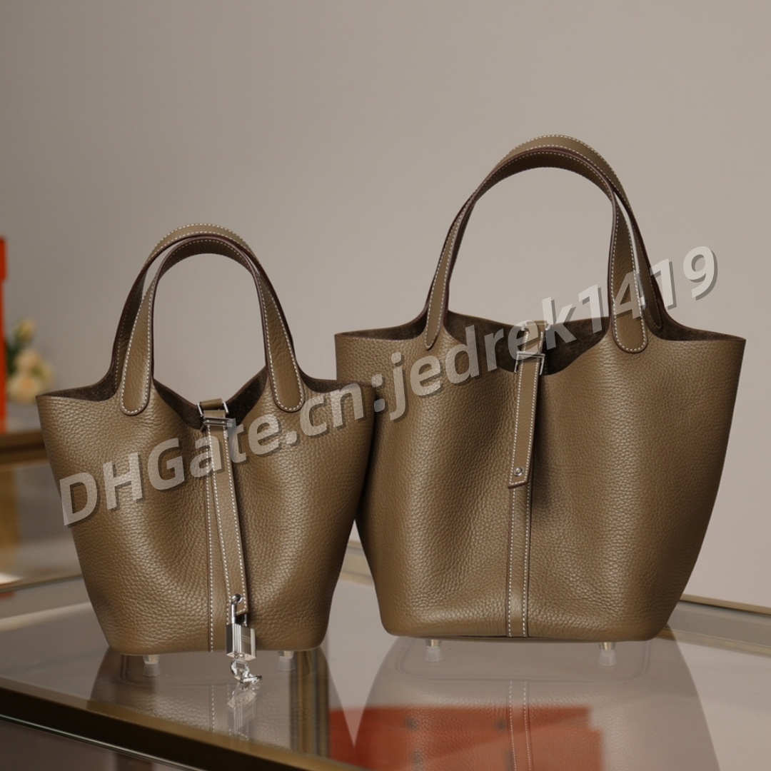 Top quality Designer bag Genuine leather handbags pic0tins 18 22 cm bucket bag woman fully handmade tote bag with lock large capacity hobo large cap