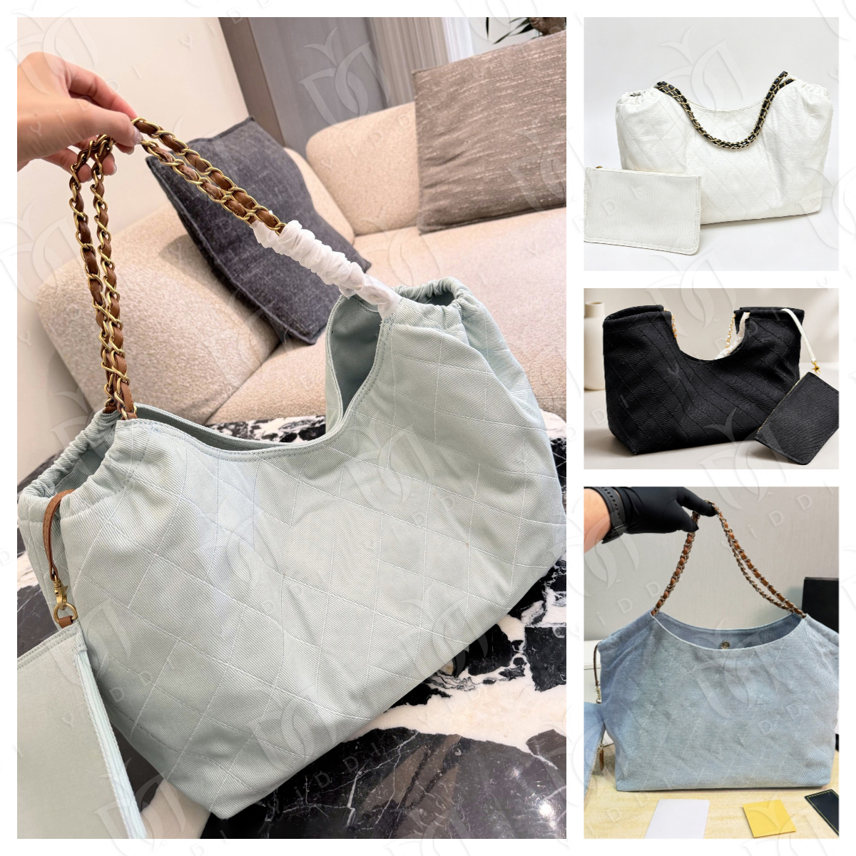 Designer Canvas Drawstring Tote bag Beach 26bag Women Oversized Shoulder Shopping bag Casual Vacation Travel bag Weekend bag Luxury White Canvas Bea