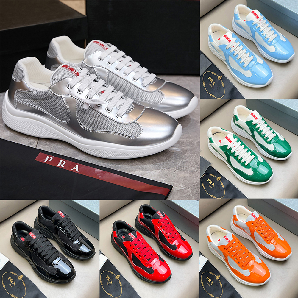 Designer shoes Fashion American Cup Style Sneakers for Men Women Breathable Mesh Patent Leather Low Top Lace Up Platform Casual Walking Shoes with b