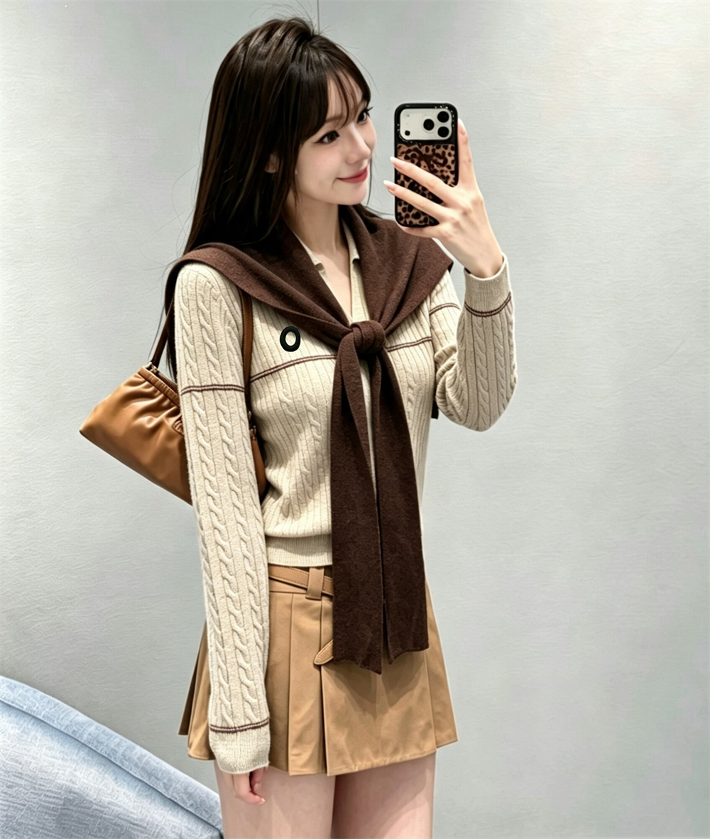 ZYAJ Retro Style Detachable Shawl Knit Base Top for Women Slim Flattering Contrast Striped Long Sleeve Pullover Sweater Commuter Daily Long Sleeve T