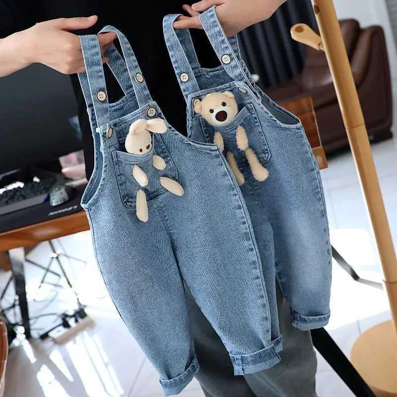 Baby Girls Jeans Pants Spring and Autumn Children's Denim Pants Boys and Girls Casual Denim Strap Pants 0-6 Years L26813