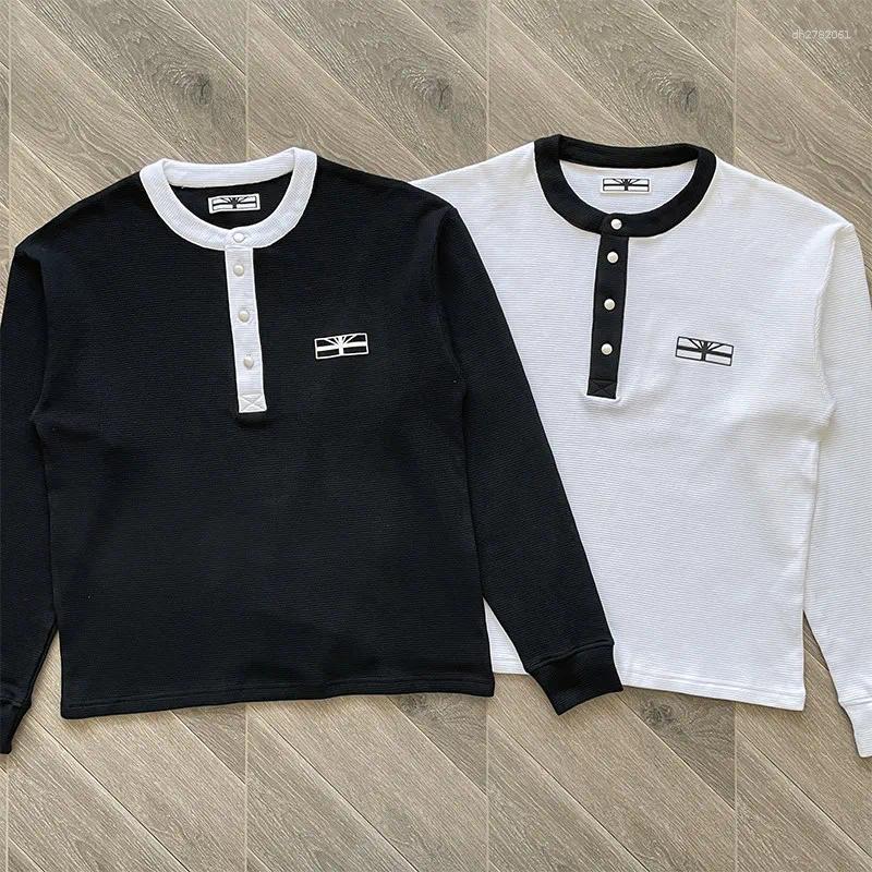 T-shirts pour hommes Vertabrae Contraste noir et blanc Henri Neck Waffle T-shirt à manches longues Ver L Tee 14