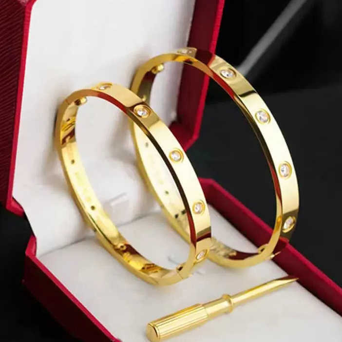 Brelet Screw Classic Bangle 18K Gold Plated Titanium Steel Diamond for Women Men Brelets Silver Jewelry 15 to 22 size S260815FKUE