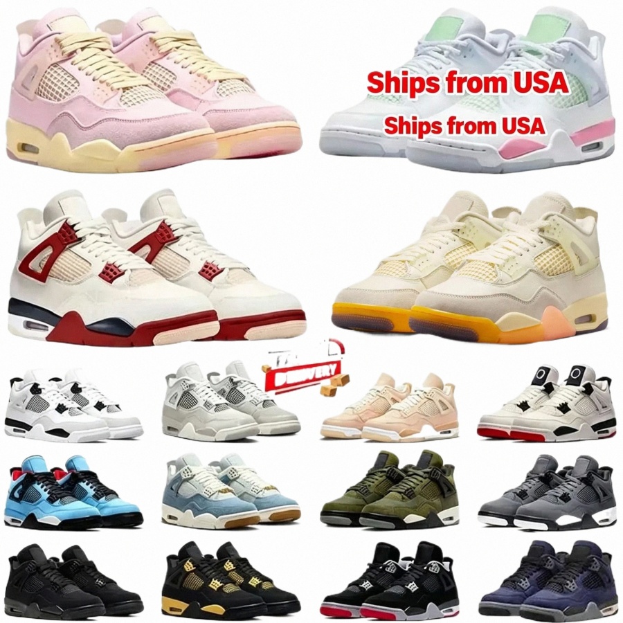 original Box 4 Birds of Paradise Basketball Shoes 4s Pearl Pink and Iced Carmine Sneakers women men woman Black Cat 2025 Sail Red Thunder White Oreo